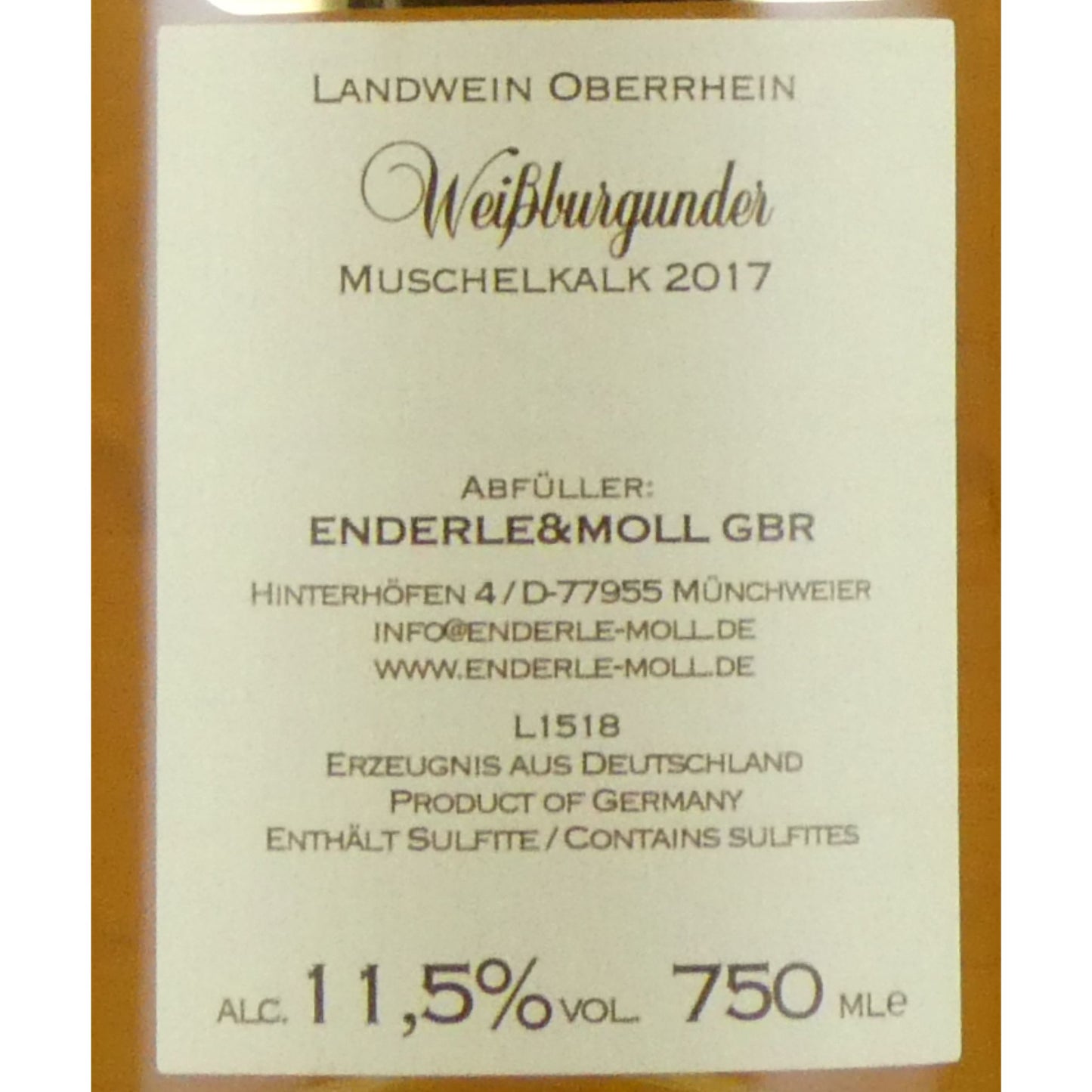 エンデルレ ウント モル ヴァイスブルグンダー ムシェルカルク 2017 ドイツ 白ワイン(オレンジワイン) 750ml