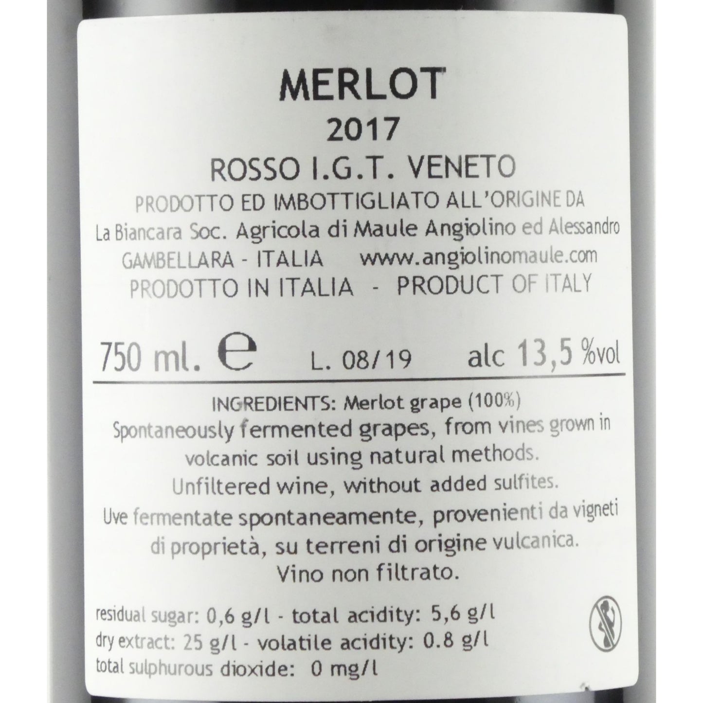 ラ ビアンカーラ アンジョリーノ マウレ メルロー 2017 イタリア ヴェネト 赤ワイン 750ml