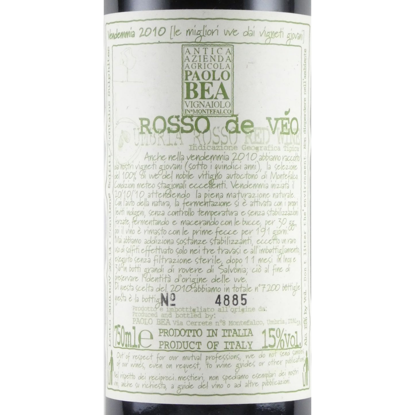 パオロ ベア ロッソ デ ヴェオ 2010 イタリア ウンブリア 赤ワイン 750ml