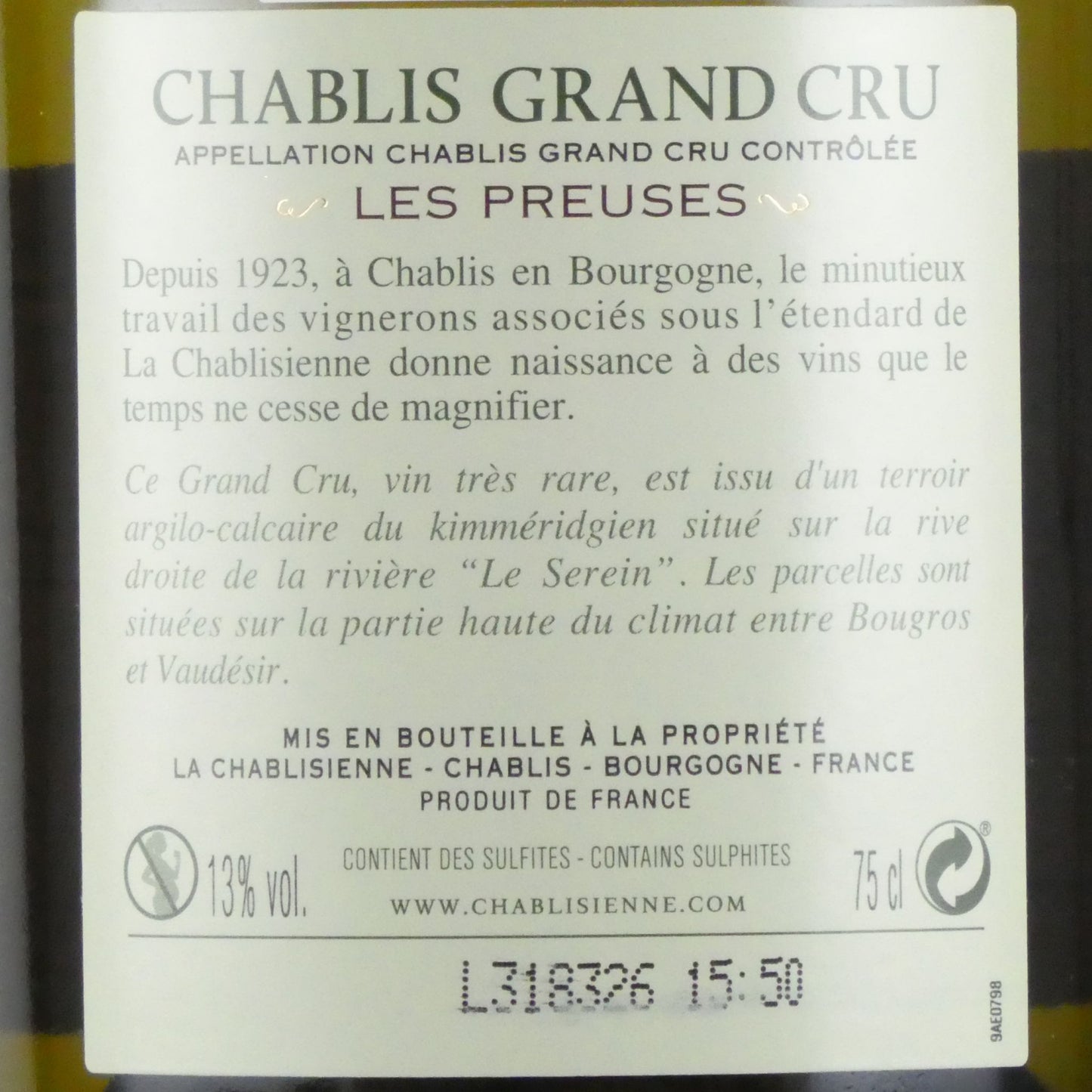 [2003年] ラ シャブリジェンヌ シャブリ グラン クリュ レ プルーズ 2003 フランス ブルゴーニュ 白ワイン 750ml [ジャパンインポートシステム輸入][並行輸入品]