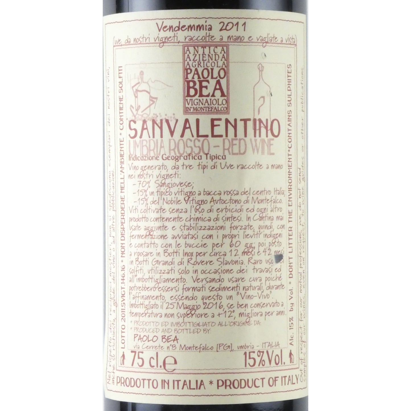 [ラベルにキズ] パオロ ベア サン ヴァレンティーノ 2011 イタリア ウンブリア 赤ワイン 750ml