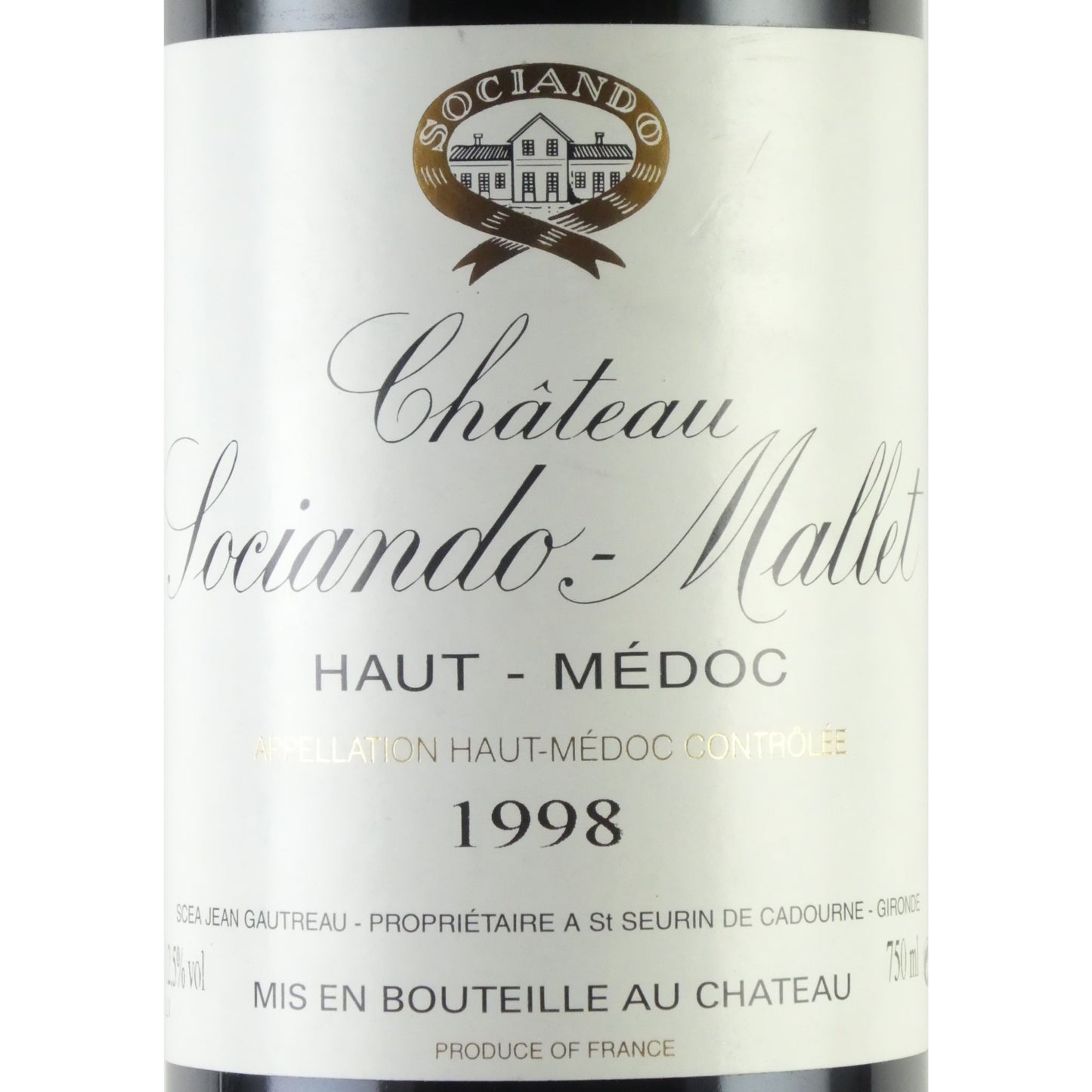 [ラベルに汚れ][1998年] シャトー ソシアンド マレ 1998 フランス ボルドー オー・メドック 赤ワイン 750ml